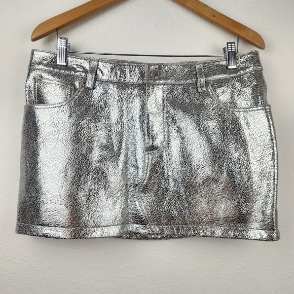 Retrofete Nico Mini Leather Skirt in Silver Size Large NWT - Picture 2 of 7